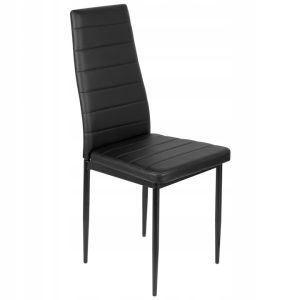 Krzesło VITO czarne ekoskóra tapicerowane, wysokie oparcie, 97 cm