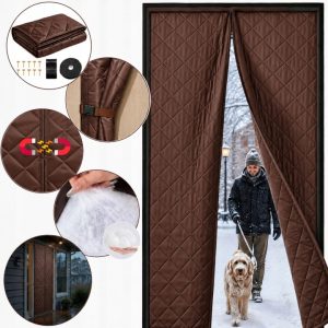 Kurtyna Termiczna Izolacyjna na Magnes do Drzwi 100x220 cm Brązowa Solidna