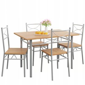 Zestaw stół 110 cm i 4 krzesła do kuchni, blat buk ciemny, metalowy stelaż