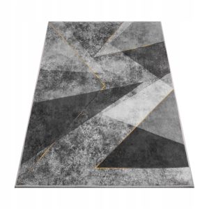 Szary dywan geometryczny 220 × 160 cm ze złotymi trójkątami