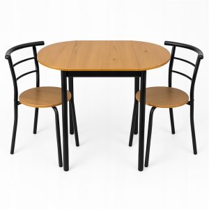 Zestaw: stół rozkładany 115 cm + 2 krzesła, dąb, czarna stal do kuchni