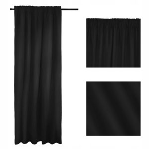 Zasłona zaciemniająca blackout 140x250 cm, czarna, taśma, żabki, tunel