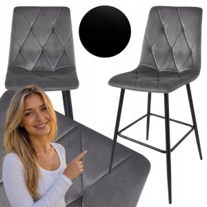 Hoker Krzesło Tapicerowane Wysokie do Wyspy Welurowe Szary LUMINES