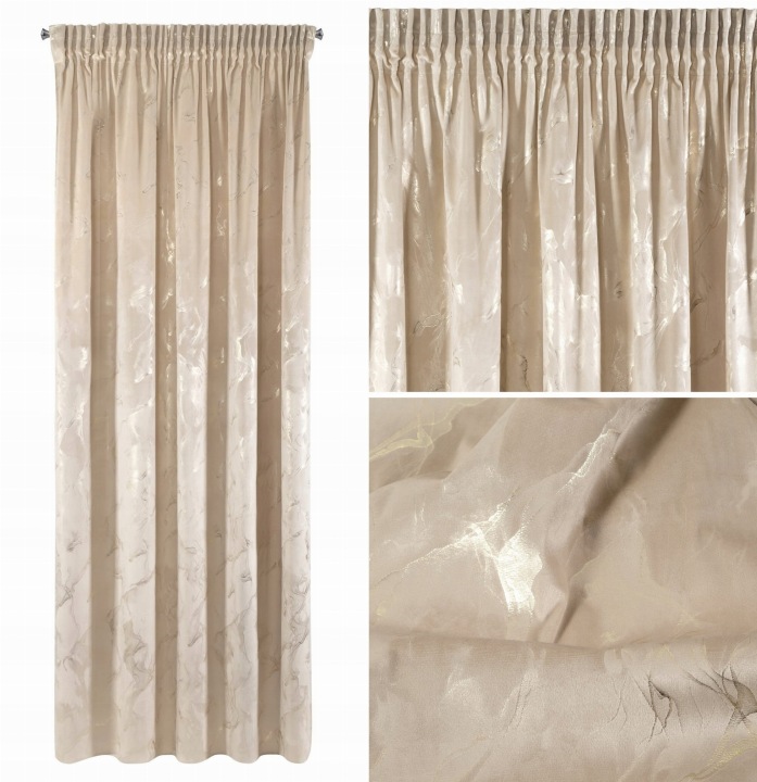 Zasłona welwetowa na taśmie 140x270 cm beż+złoty NAIRA półzaciemniająca
