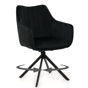 Krzesło tapicerowane obrotowe 180° PIANO, welur czarny, do jadalni