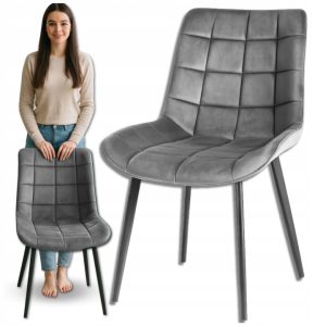 Krzesło welurowe pikowane, metalowe nogi, do jadalni i salonu, loft