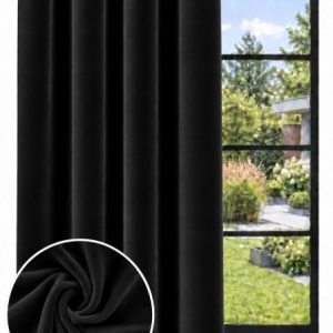 Zasłona gotowa velvet 140x220 cm na kółkach czarna zaciemniająca do salonu