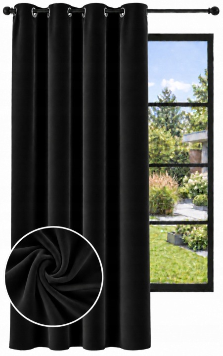 Zasłona gotowa velvet 140x220 cm na kółkach czarna zaciemniająca do salonu