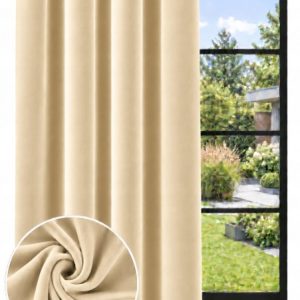 Elegancka zasłona welurowa beżowa 140x200 cm na przelotkach, zaciemniająca