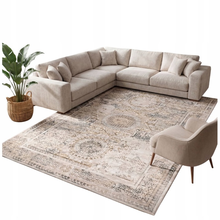 Wełniany dywan beżowy 160x230 cm w stylu vintage