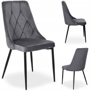 Krzesło welurowe Lincoln pikowane, metalowe nogi, styl loft, do jadalni