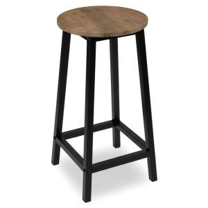 Hoker stołek okrągły metalowy loft, dąb postarzany, 65 cm wysokości