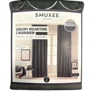 Zasłony welwetowe z nadrukiem na przelotkach 138x250 cm, szare, 2 szt