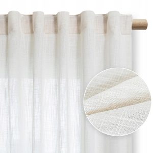 Zasłona naturalny splot len 140x250 cm kremowa półzaciemniająca taśma wave