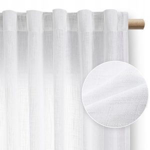 Zasłona naturalny splot len 140x250 cm biała półzaciemniająca taśma wave