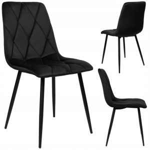 Krzesło Skandynawskie Loft Pikowane Welurowe Czarne Velvet do Salonu