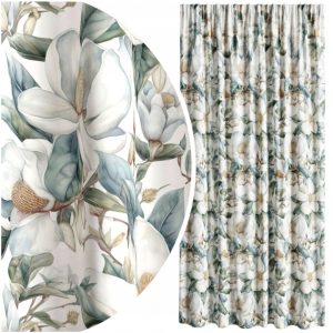 Zasłona na taśmie 140x250 cm – roślinny wzór, półzaciemniająca, na żabki