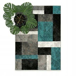 Dywan New Idea 80x150 turkusowe kwadraty