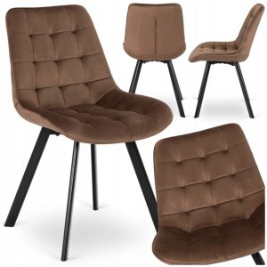 Krzesło welurowe Rick brązowe pikowane, czarne nogi, loft, 87 cm