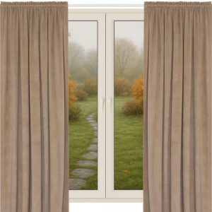 Zasłony welurowe beżowe na taśmie 140x260 cm, 2 szt., żabki, tunel