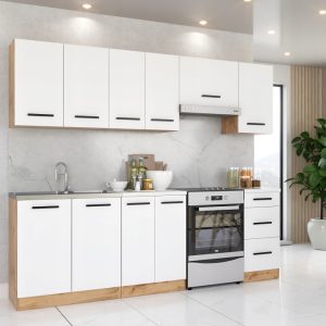 Meble kuchenne MANGO 240 cm – zestaw szafek górnych i dolnych