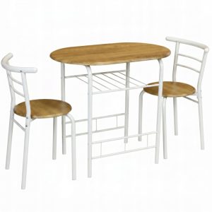 Zestaw stolik 80x53 cm + 2 krzesła, biały stelaż, blat MDF, do kuchni