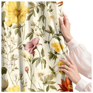 Zasłona Boho w kwiaty 140x160 cm, półzaciemniająca, na żabki i taśmę