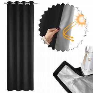 Zasłona termoizolacyjna 140x250 cm czarna na przelotkach + taśma