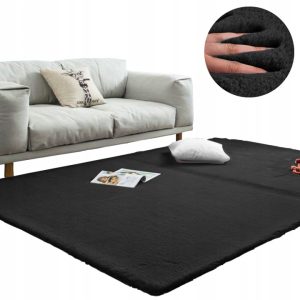 Czarny dywan Rabbit 60x100 miękki z króliczym futerkiem