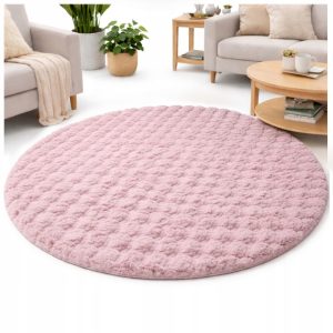 Okrągły Rabbit Bubble 120 cm różowy pluszowy dywan