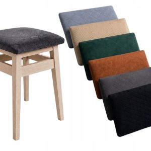 Taboret drewniany bukowy kuchenny, tapicerowany, naturalny 30x30x50 cm