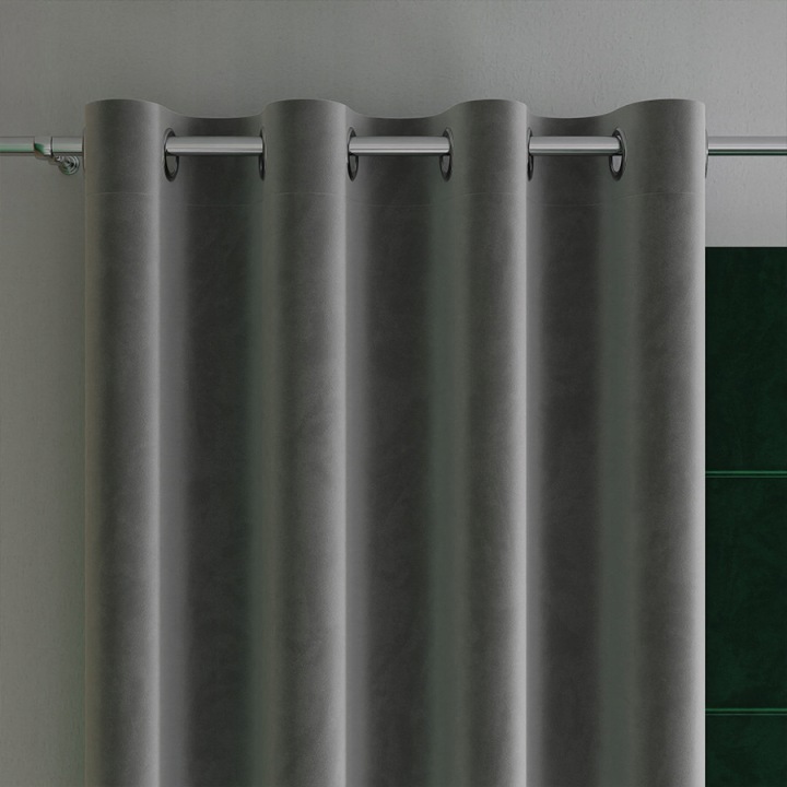 Zasłona Welwetowa 140x240 cm Antracytowa Półzaciemniająca Przelotki