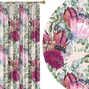 Zasłona 140x250 na taśmie, kwiaty 042, półzaciemniająca