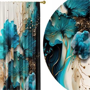 Zasłona w kwiaty 140x250 cm na żabki i taśmę, półzaciemniająca, poliester