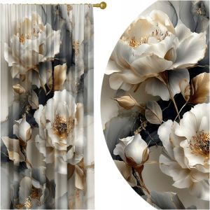 Zasłona na taśmie 140x250 cm, półzaciemniająca, Piwonie 466, żabki