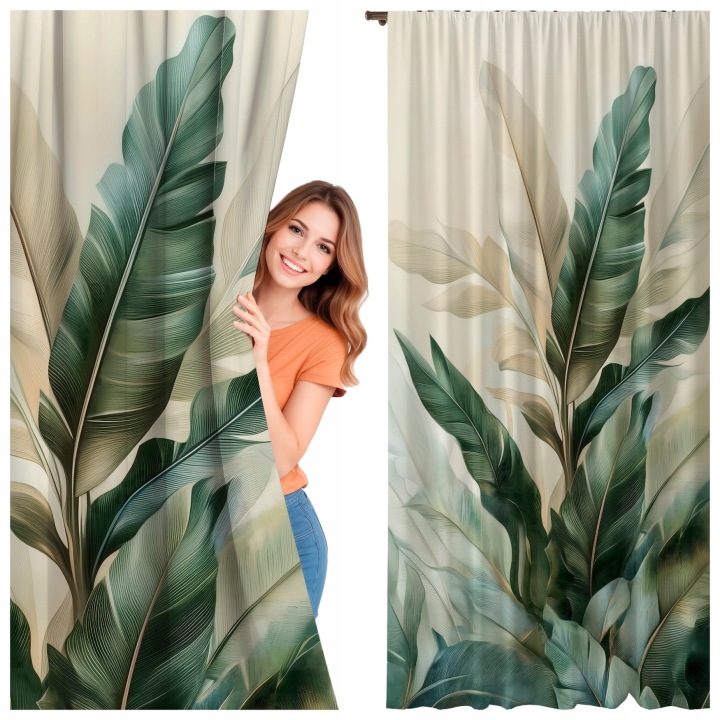 Zasłona gotowa beżowa na taśmie 140x250 cm, półzaciemniająca do salonu