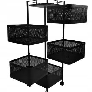 Regał kuchenny mobilny na kółkach, 6-poziomowy, 5 koszy, metal, czarny