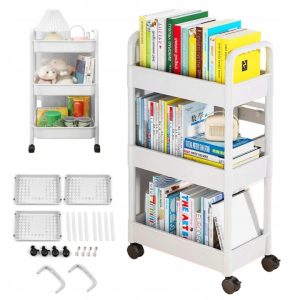Wózek kuchenny na kółkach, 3 poziomy, biały, regał mobilny organizer