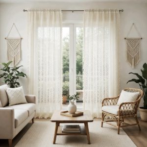 Zasłony gotowe 145x250 cm w kratę, półprzezroczyste, komplet 2 szt.